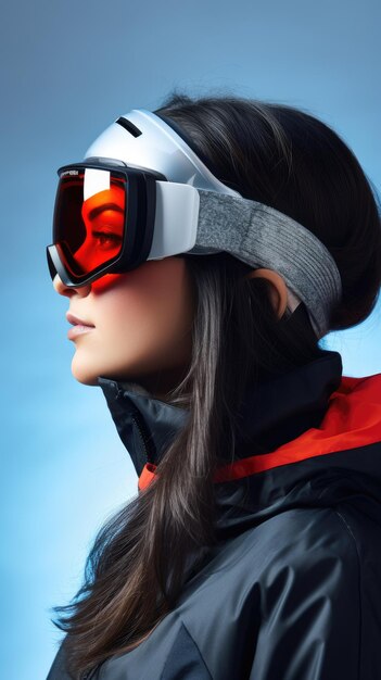 Woman wearing snow goggles glasses