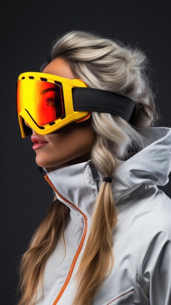 Woman wearing snow goggles glasses