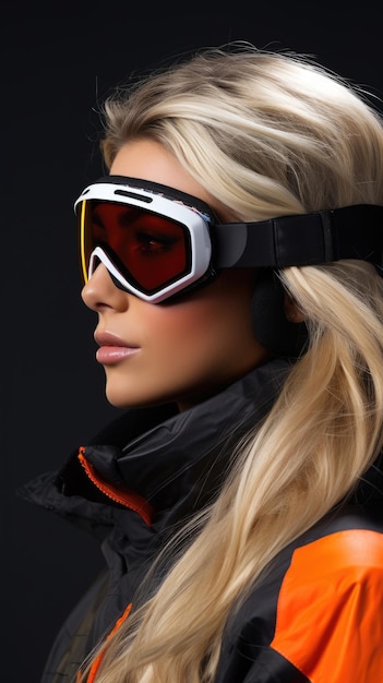 Woman wearing snow goggles glasses