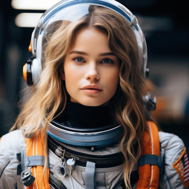 A woman wearing a space suit