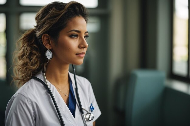 Woman wearing stethoscope international nurses day ar c