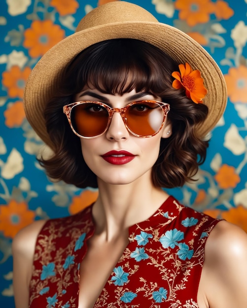 A woman wearing a straw hat and sunglasses is posing for a photo