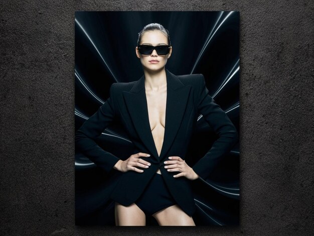 Photo a woman wearing a suit and sunglasses is posing for a photo