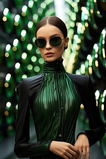 Photo a woman wearing sunglasses and a green dress