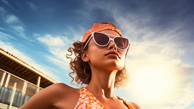 A woman wearing sunglasses and a headband