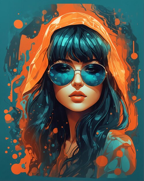 Woman wearing sunglasses illustration for tshirt design