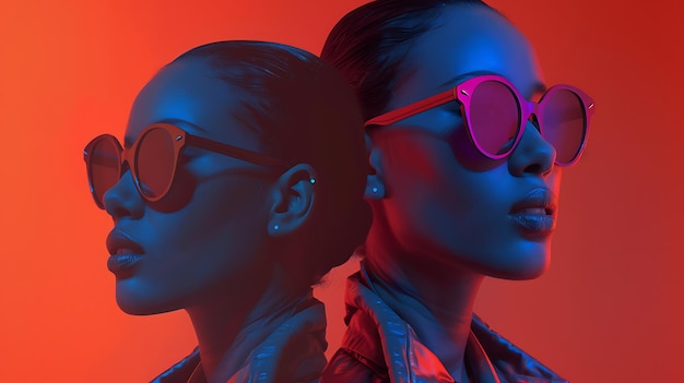 a woman wearing sunglasses and a pair of sunglasses with the sun shining through them