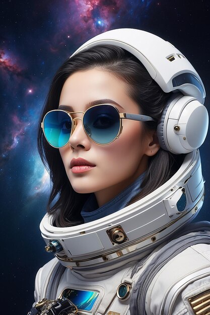 A woman wearing sunglasses in space ai