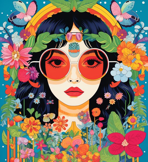 Photo a woman wearing sunglasses surrounded by flowers