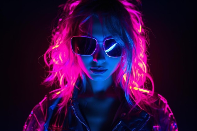 a woman wearing sunglasses with the word glow on it