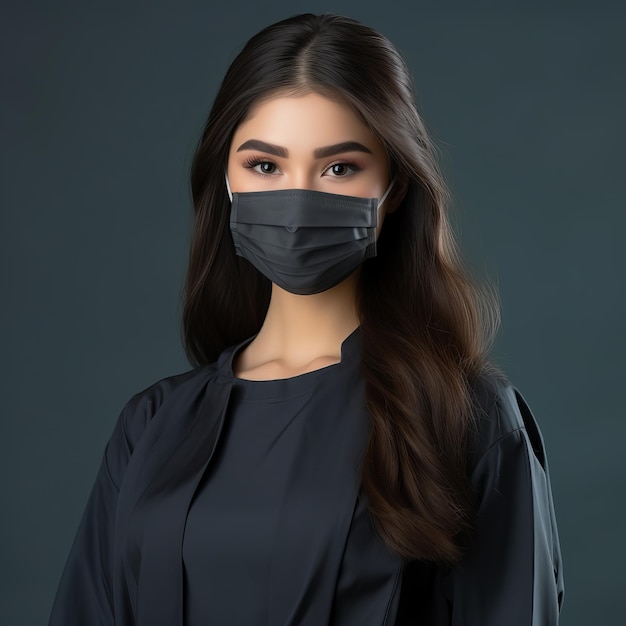 woman wearing a surgical mask on a dark background