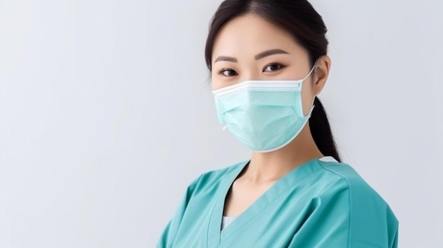 Photo a woman wearing a surgical mask with a face mask on