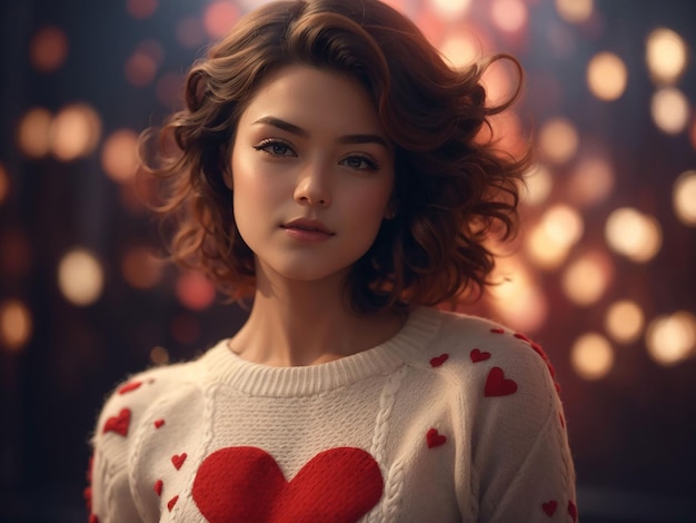Woman wearing sweater with heart shapes