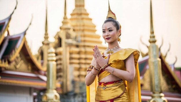 Woman wearing thai clothing that pay respect