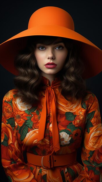 Женщина в модном оранжевом цвете высокого качества