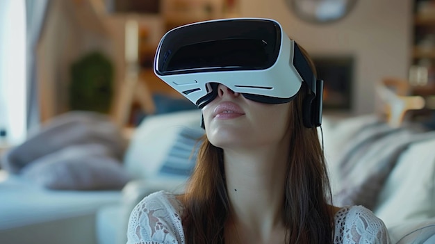 женщина в очках виртуальной реальности со словом очки