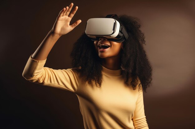 A woman wearing a virtual reality headset generative AI