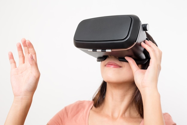 Woman wearing virtual reality headset