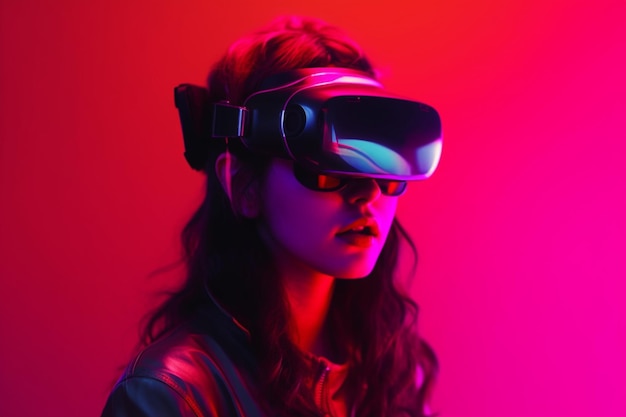 A woman wearing a virtual reality headset