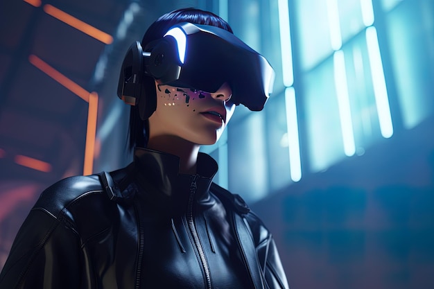 a woman wearing a virtual reality headset