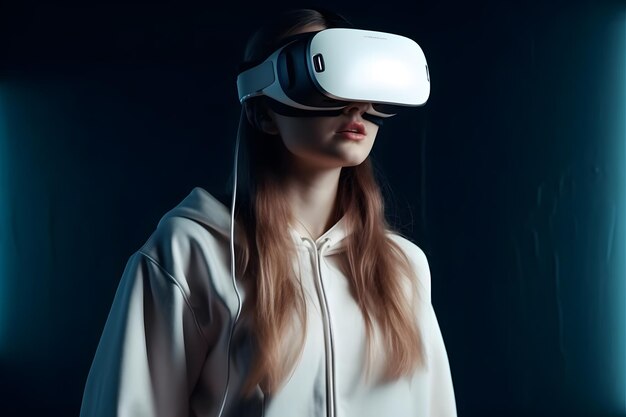 A woman wearing a virtual reality headset