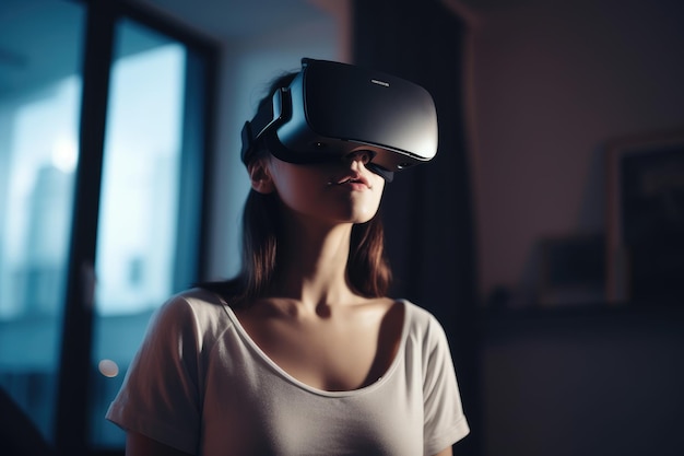 A woman wearing a vr headset