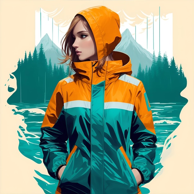 woman wearing waterproof jacket images with ai generated