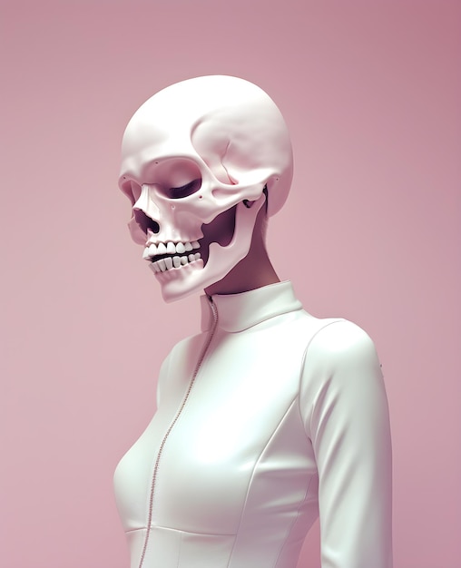 Photo a woman wearing a white dress with a skull