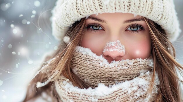 Foto donna con cappello bianco e sciarpa