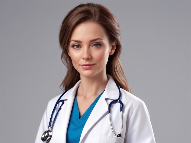 a woman wearing a white lab coat with a stethoscope around her neck