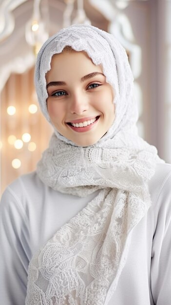 A woman wearing a white scarf and a headscarf generative ai image