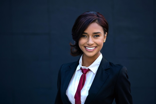 Photo a woman wearing a white shirt and red tie is smiling