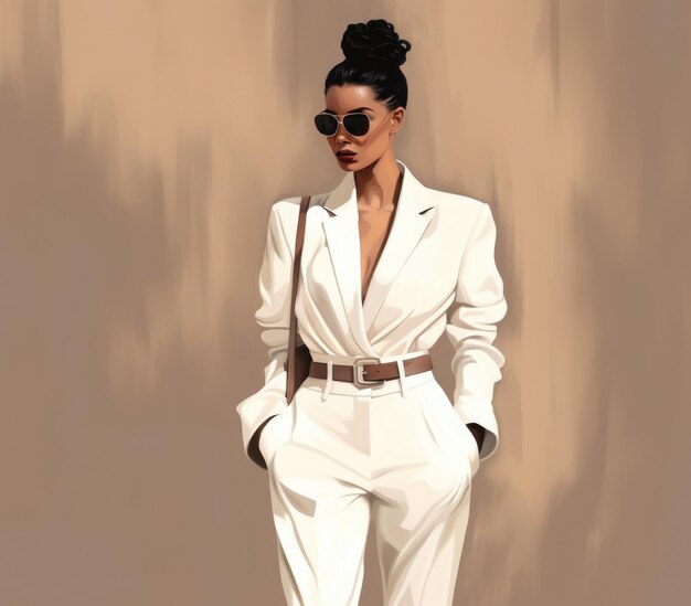 Photo woman wearing white suit and sunglasses