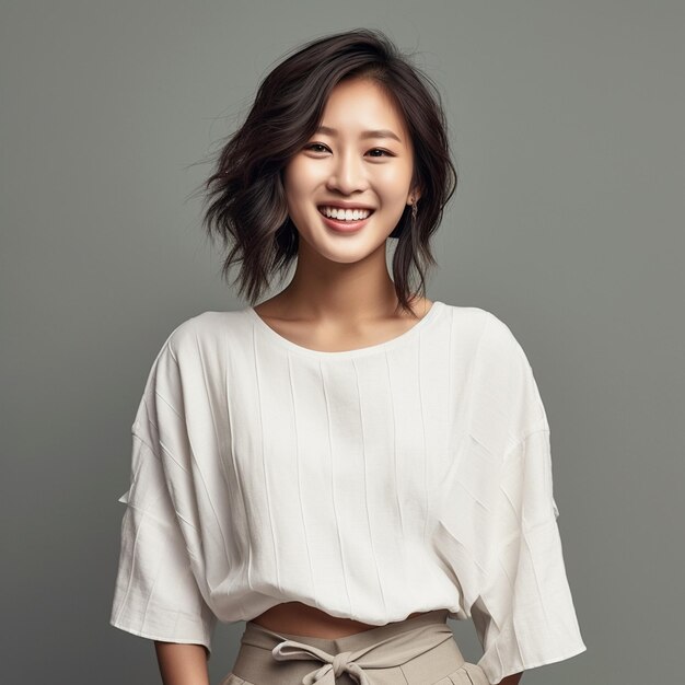 Photo a woman wearing a white top with a bow on the front