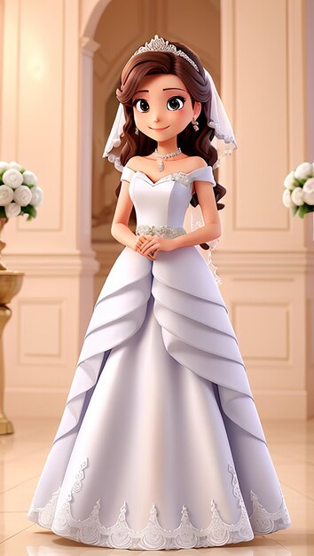 Женщина в белом свадебном платье Анимации