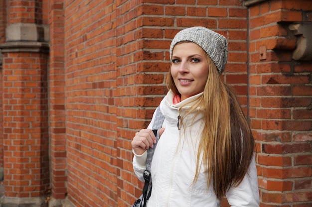 Woman wearing woolen hat