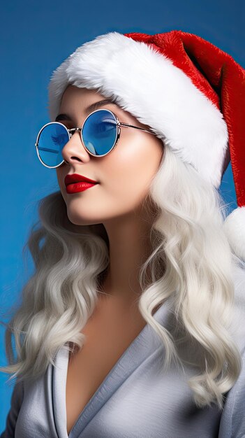 Woman wearing xmas clothes with glasses