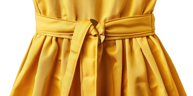 Foto una donna che indossa un vestito giallo con una cintura adatta ai concetti di moda e stile di vita