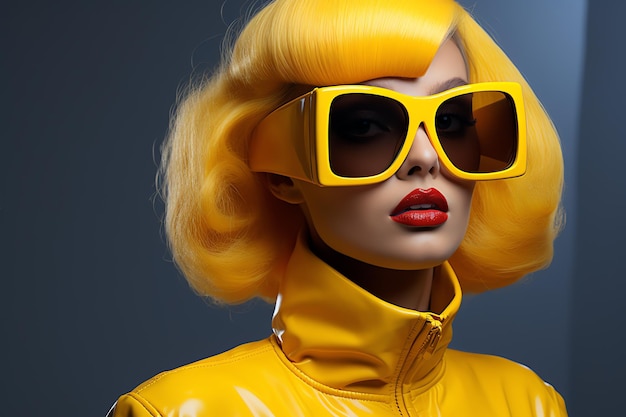 a woman wearing yellow sunglasses