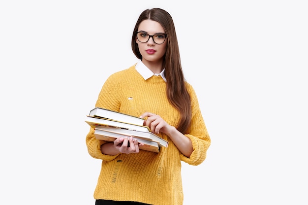 Woman wearing a yellow sweater