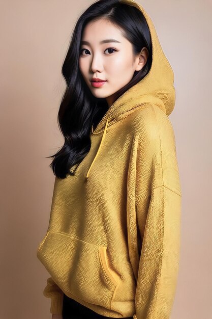 Photo woman wearing yellow sweater