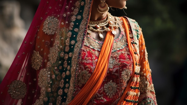 A woman wears a sari and a sari.