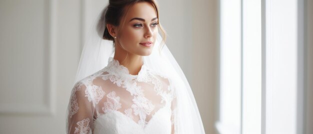 Photo woman in wedding dress and veil