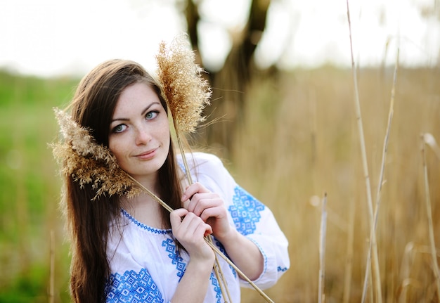 Woman in wheat field