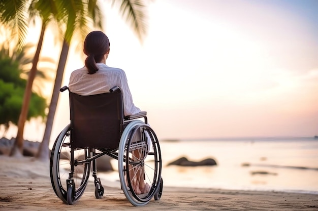 Woman in Wheelchair Enjoying a Beach View