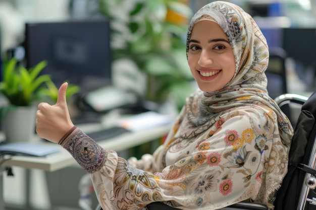 Woman in Wheelchair Giving Thumbs Up