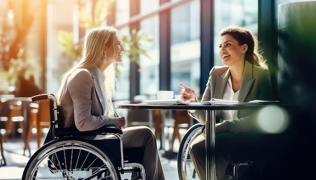 Woman in wheelchair at job interview in office