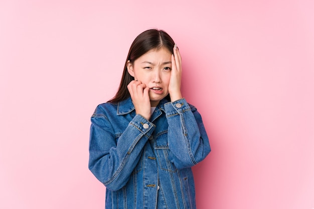 Woman whining and crying in studio