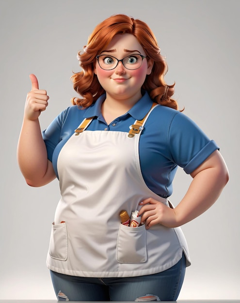 Photo a woman in a white apron and glasses with her thumbs on her face