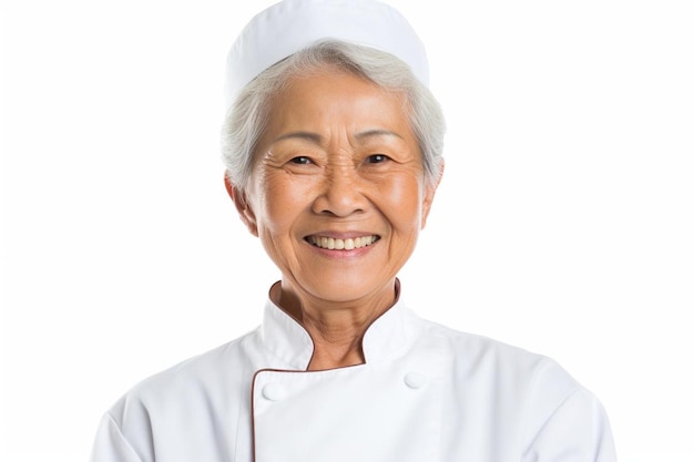 a woman in a white chefs hat and a smiling face